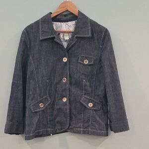 J. Jill Blue Jean Jacket Fitted Lined Tailored Silhouette 3/4 To Fill Sleeve PM